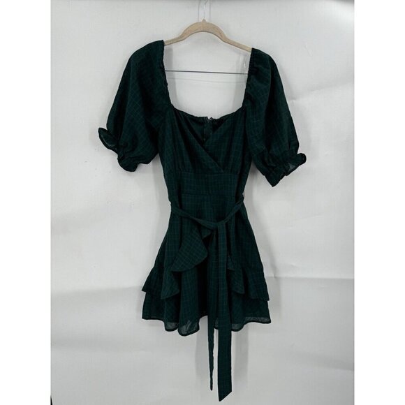 Trixxi Dress Women Medium Green Pine Short Sleeve Belt Preppy Fairycore Festival - Picture 1 of 13